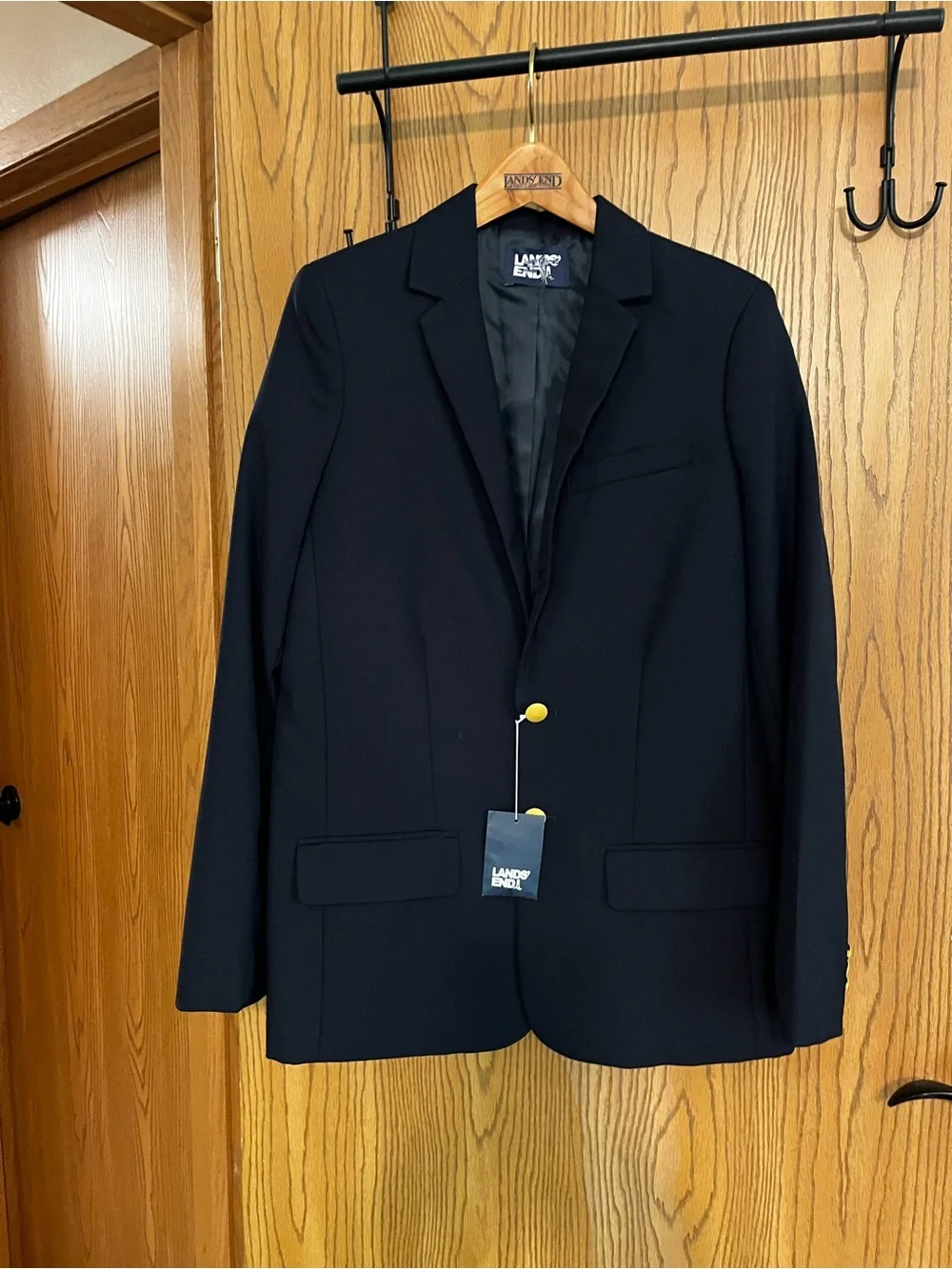 NWOT Lands' End Boys’ Sz 18 Deep Navy Hopsack Blazer with Gold Buttons